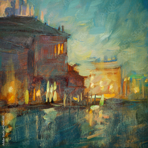 Illustration: night landscape to Venice, painting by oil on a canvas night landscape to Venice, painting by oil on a canvas