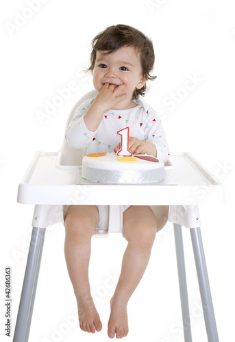 Photo: Baby and his first birthday cake Baby and his first birthday cake