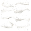 High resolution milk splashes collection on white background