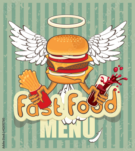 Vektor: banner for the fast-food cheeseburger with the wings banner for the fast-food cheeseburger with the wings