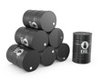 Pyramid of oil barrels and single barrel