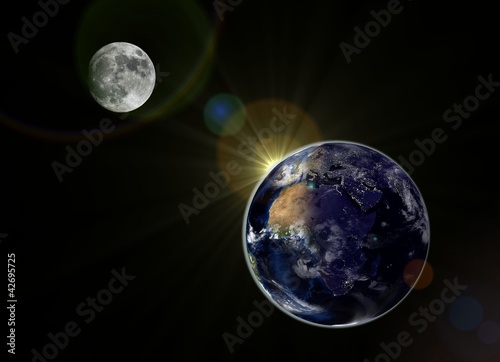 Earth and Moon.  Elements of this image furnished by NASA