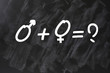 Sex education concept drawn with chalk on a smudged blackboard