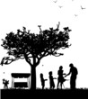 Family barbecue and picnic in the garden silhouette