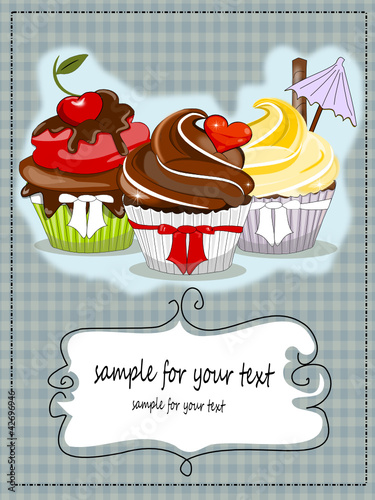 Vector: Muffin, Cupcakes Karte mit Textfeld Muffin, Cupcakes Karte mit Textfeld