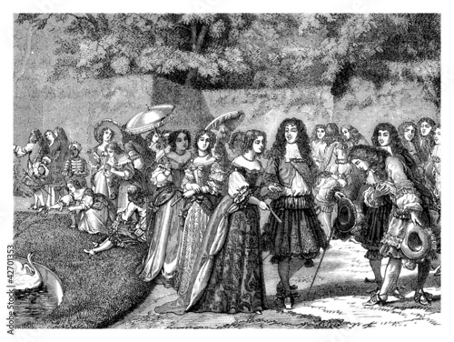 Illustration: Court of french king Louis XIV - Versailles - 17th century Court of french king Louis XIV - Versailles - 17th century