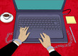Vektor: Office worker chained to laptop. Overwork concept Office worker chained to laptop. Overwork concept