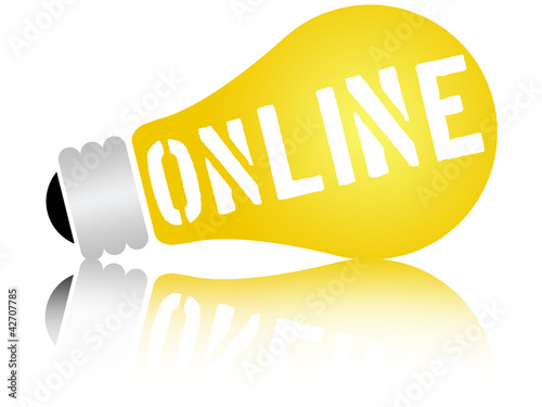 Illustration: Online word in a lamp Online word in a lamp
