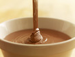 Close up of chocolate syrup pouring into bowl
