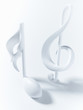Close up of semiquaver and treble clef musical notes on white background