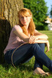 The red girl in park