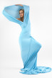The girl in a long blue dress.