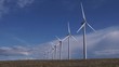 Video: Line of wind turbines on farm land Line of wind turbines on farm land
