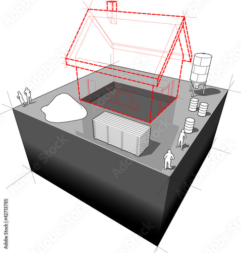 Vektor: House under construction diagram House under construction diagram