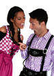 Fröhliches Bayerisches Paar mit Lederhosen und Dirndl