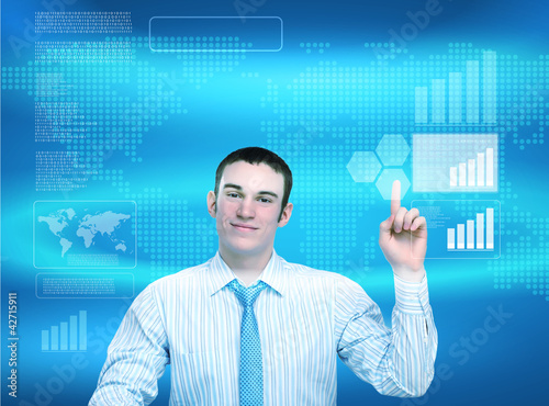 Foto: Business person and technology related background Business person and technology related background