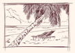 Vektor: vintage postcard of summer beach with the sea hand drawn vintage postcard of summer beach with the sea hand drawn