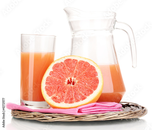 Photo: Grapefruit juice and grapefruit isolated on white Grapefruit juice and grapefruit isolated on white