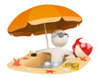 3D white people. Summer beach