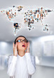 Portrait of young woman communicating with her team