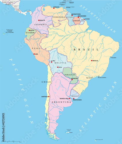 Vektor: South America - Political Map South America - Political Map