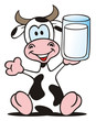 Cow sitting with a Glass of Milk