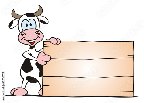 Illustration: Cow standing beside Board Cow standing beside Board