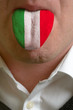 man tongue painted in italy flag symbolizing to knowledge to spe