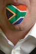 man tongue painted in south africa flag symbolizing to knowledge