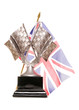 Photo: Racing trophy and union jack flag Racing trophy and union jack flag