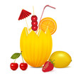 Vector: cocktail melon cherry orange lemon and strawberries cocktail melon cherry orange lemon and strawberries