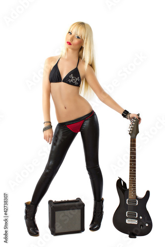 Photo: Sexy blonde girl with black electric guitar Sexy blonde girl with black electric guitar