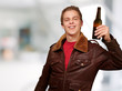 portrait of young man holding beer indoor