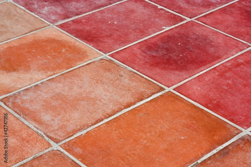 Photo: Perspective of Square red tiles floor Perspective of Square red tiles floor