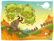 Bucolic landscape on the sea. Vector illustration.