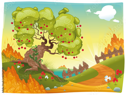 Vector: Bucolic landscape on the sea. Vector illustration. Bucolic landscape on the sea. Vector illustration.