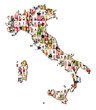 map of italy with a lot of people portraits