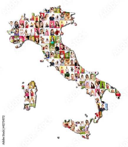 Photo: map of italy with a lot of people portraits map of italy with a lot of people portraits