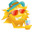 sun with drink, glasses and hat