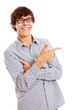 Student shows forefinger on something
