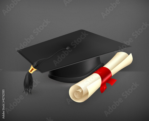 Vettoriale: Graduation cap and diploma, vector Graduation cap and diploma, vector