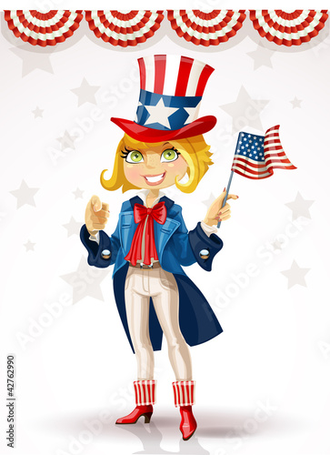 Vector: Cute blond girl in a suit of Uncle Sam Cute blond girl in a suit of Uncle Sam