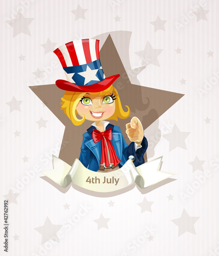 Vettoriale: 4th July poster with pretty blond girl 4th July poster with pretty blond girl