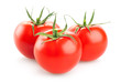 Photo: three fresh tomatoes with green leaves isolated on white backgro three fresh tomatoes with green leaves isolated on white backgro