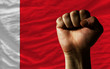 Hard fist in front of bahrain flag symbolizing power