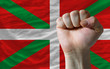 Hard fist in front of basque flag symbolizing power