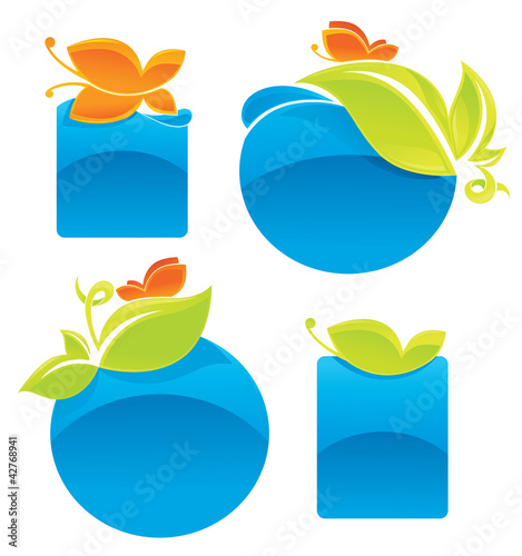 Vetor: labels with images of leaves and butterfly labels with images of leaves and butterfly
