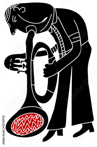 Vector: trumpeter play his instrument trumpeter play his instrument