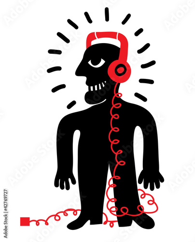 Vector: man listening music with headphones and player man listening music with headphones and player