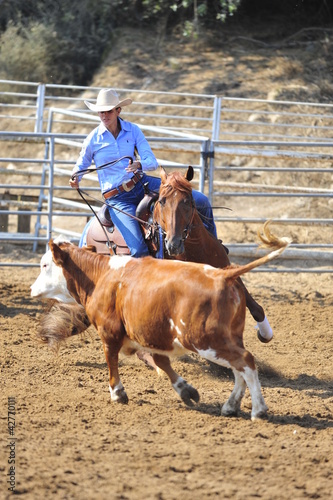 Photo: Young woman is riding a horse Young woman is riding a horse